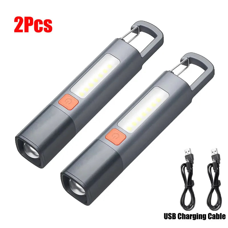 0307 Rechargeable Zoom Torch with COB Side Lamp, 1 or 2 Pack