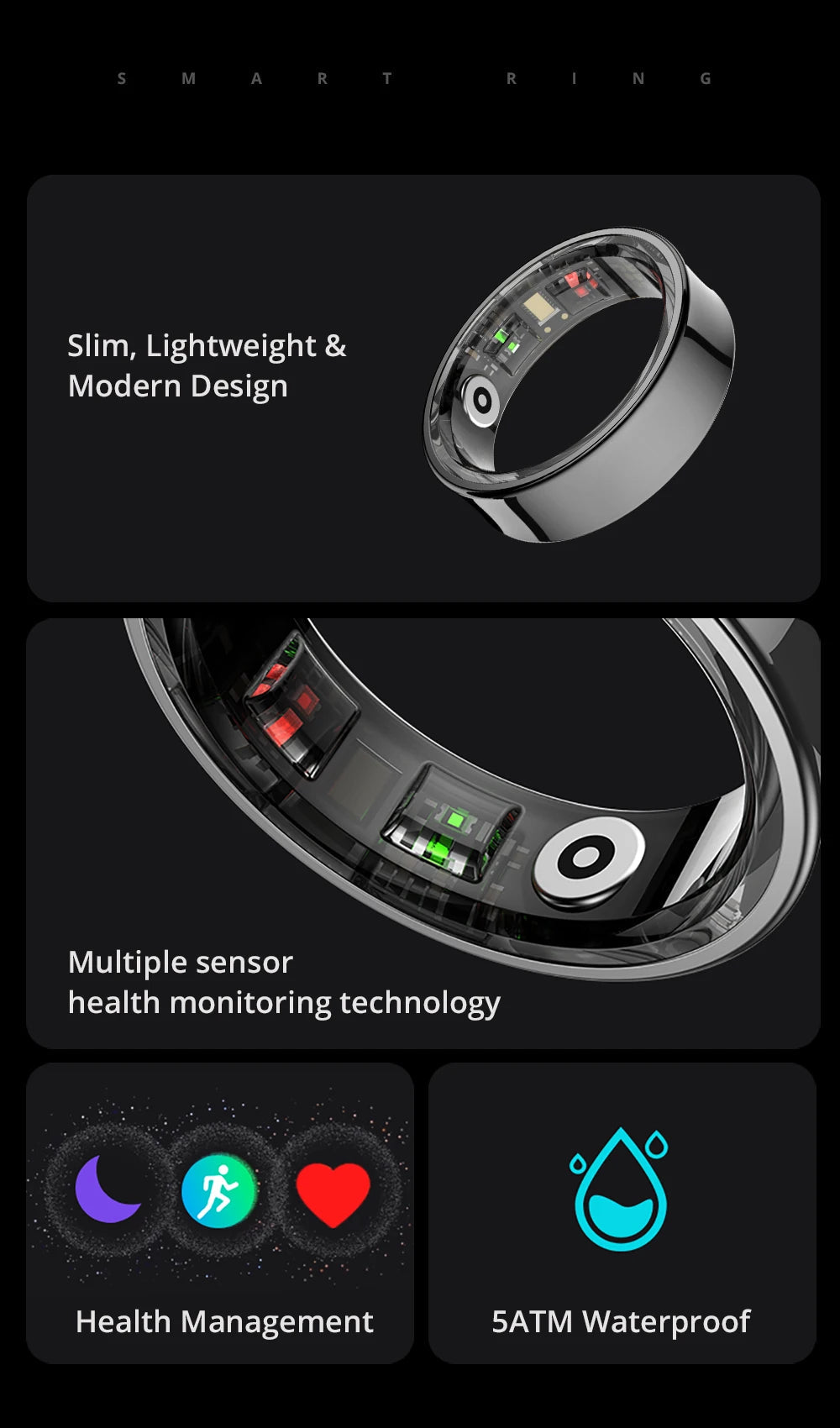 2024 COLMI R09 Smart Ring Men Women with Charging Case, Health and Sleep Monitor, Skin Temperature Monitor, 60 days battery life 