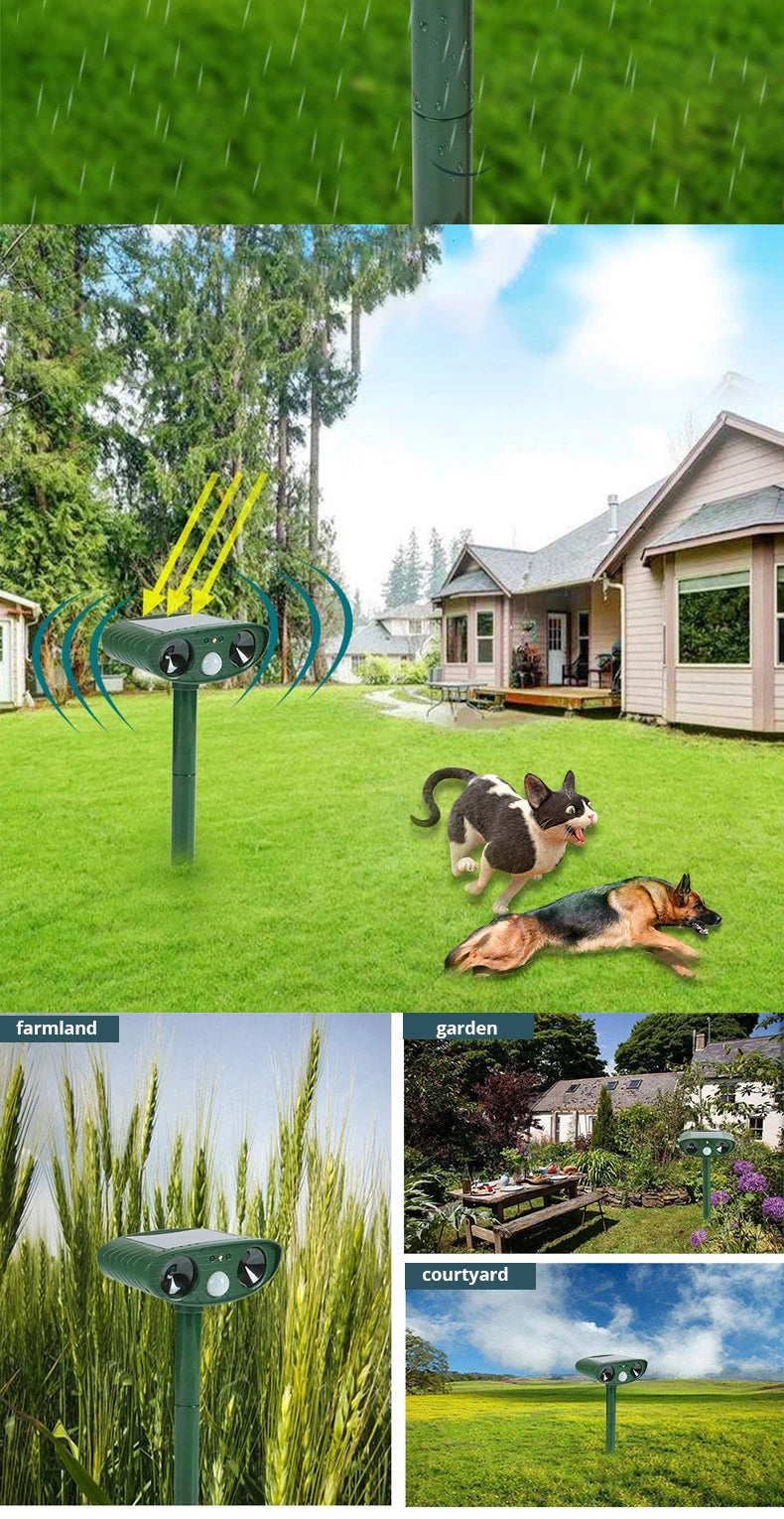 1pc ultrasound  Repellant Cat Dog Repellant Solar Powered Rechargeable Garden Waterproof creature Deterrent For Farm Yard 