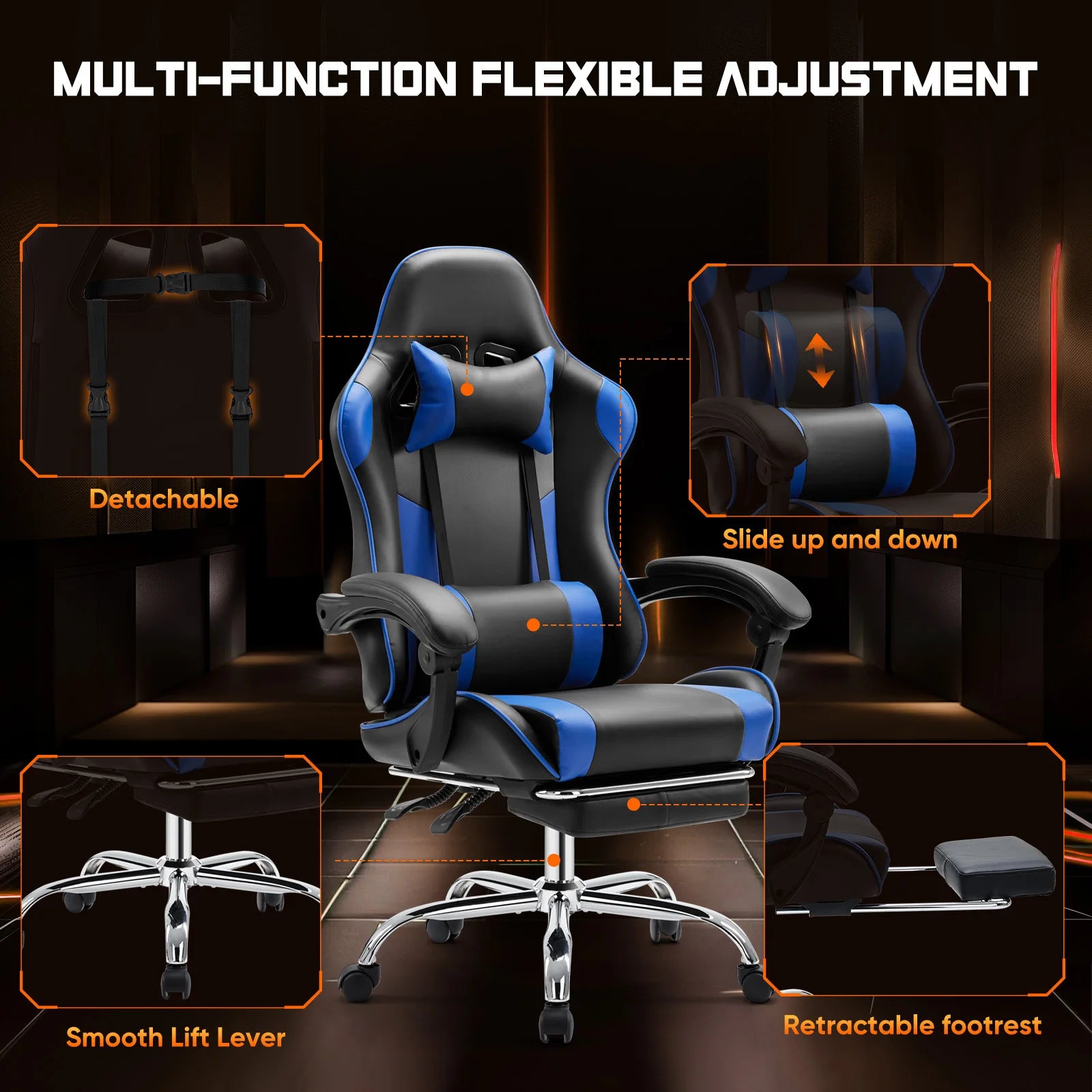 Ergonomic Racing Gaming Chair with Lumbar Support and Flip-Up Arms