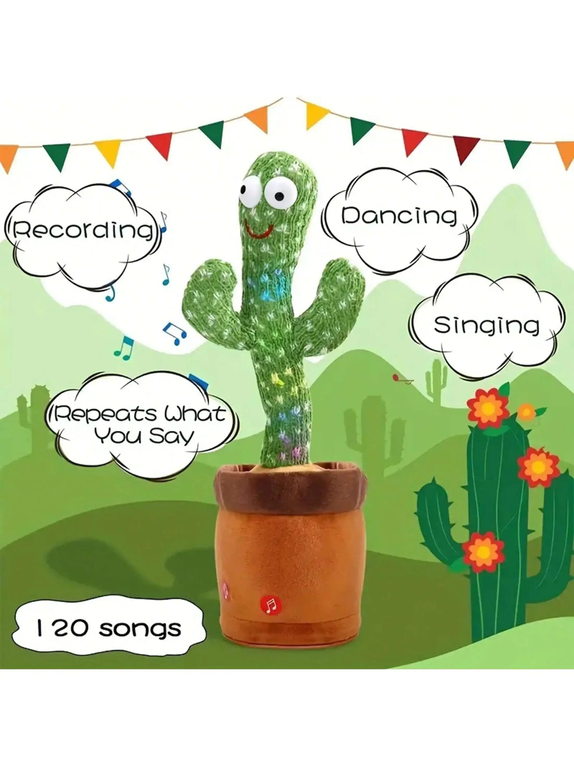 1pc-Dancing Talking Cactus Toys For Baby Boys And Girls, Singing Mimicking Recording Repeating What You Say Sunny Cactus Up Plus 