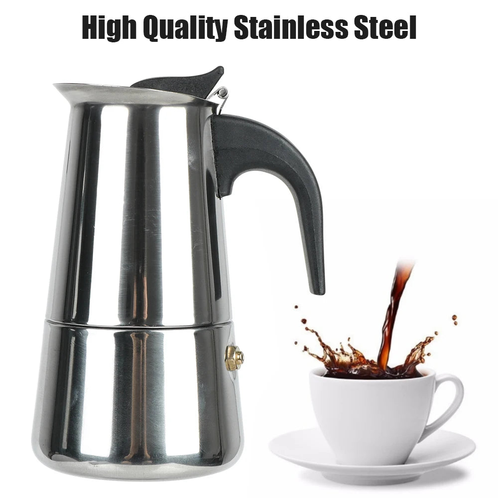 Stainless Steel Moka Pot for Stovetop Espresso, 2 to 9 Cups