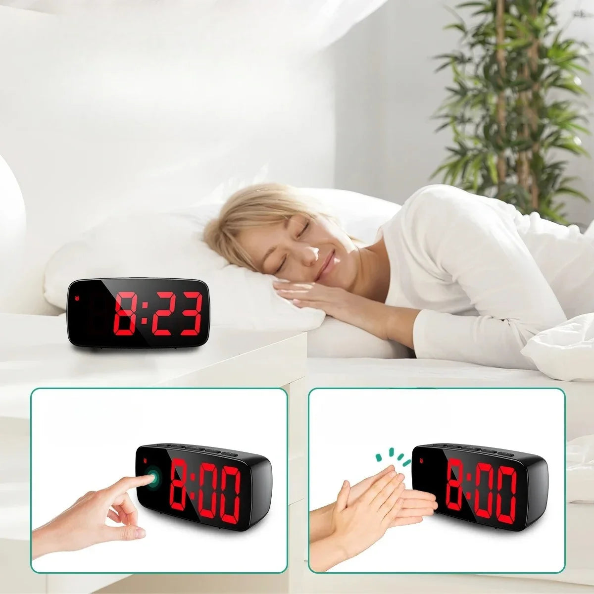 1080P HD vækkeur-kamera med LED-display
