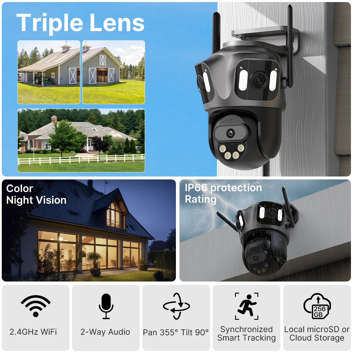 Outdoor WiFi PTZ Camera with Auto Tracking and Color Night Vision