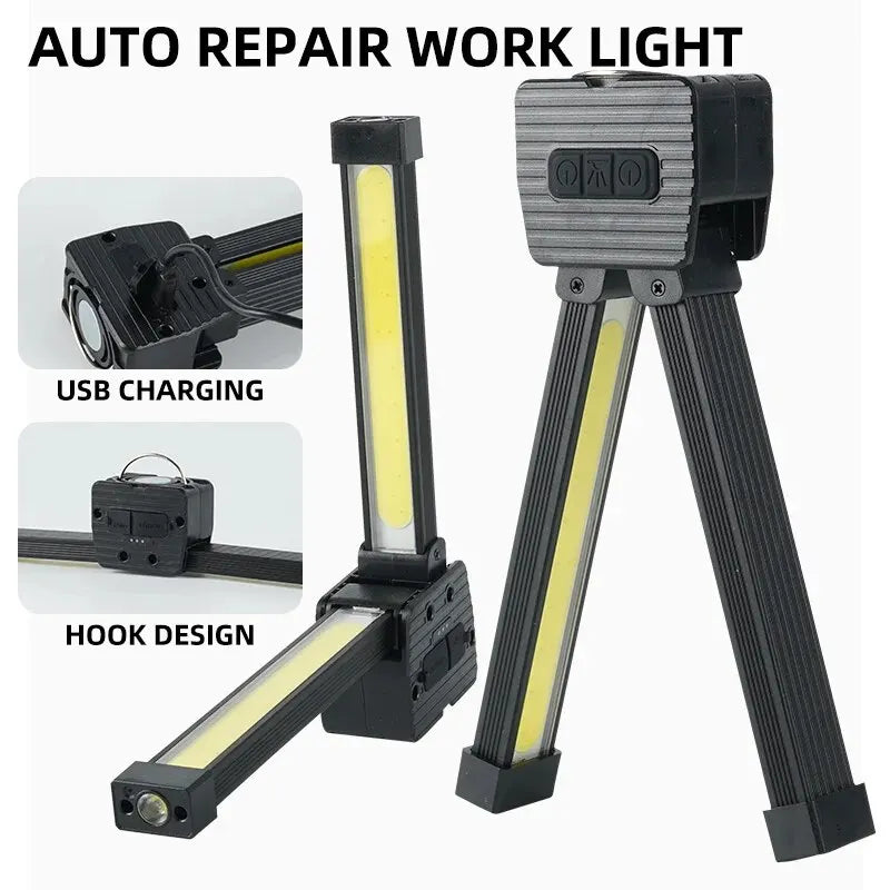 Strong Flashlightoutdoor Multifunctional Camping Lightingflashlight Auto Repair Work Lightfolding COB Light 