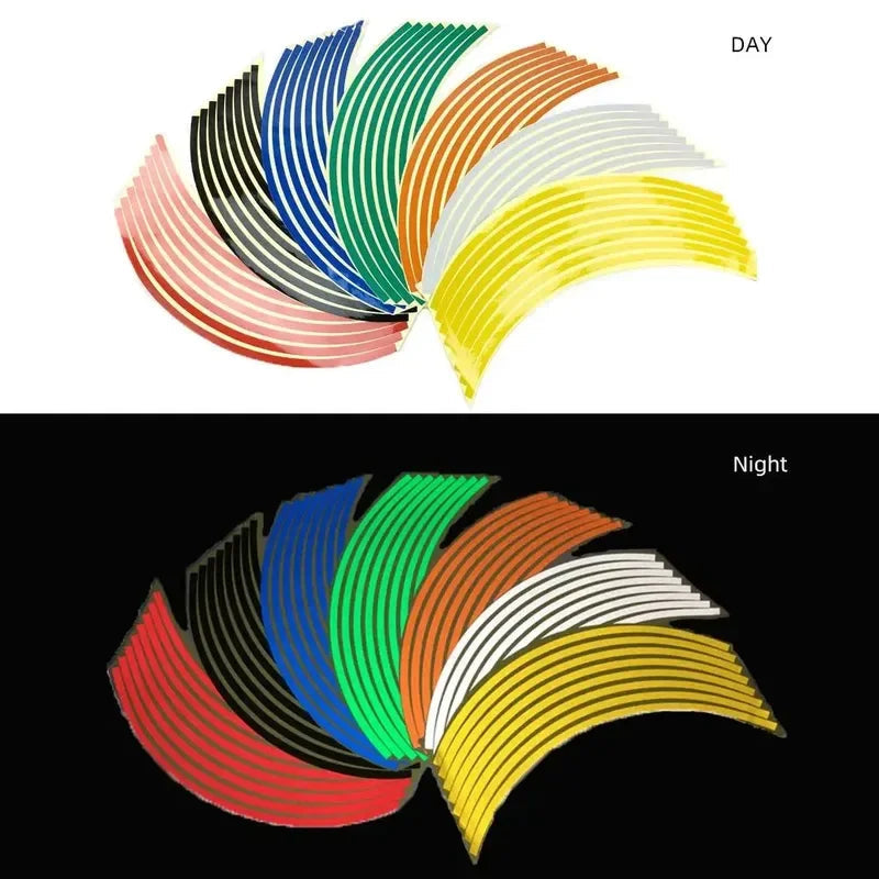 1set 18" Reflective Motorcycle Car Tire Decals Trim Strips Universal Rim Tape Strips Waterproof Bike Wheel Sticker Moto Decal 