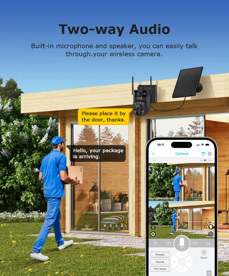 6K 12MP 4G/WiFi Solar Battery Security Camera 60X Zoom PTZ Outdoor