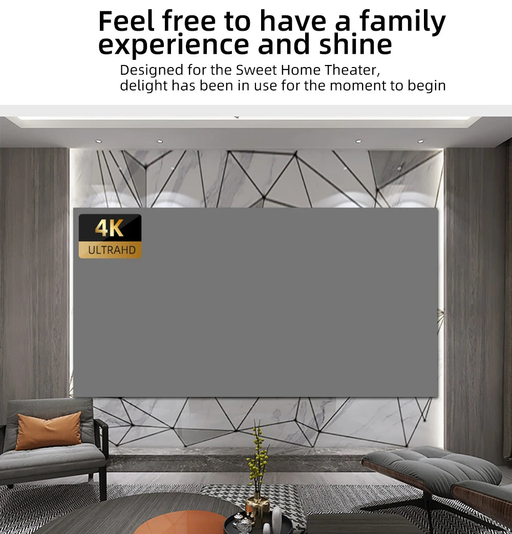 LEJIADA New 16:9 Anti-Light Easy Installation Free Projector Screen Metal Grey Portable ±30° Wide Viewing Angle Home 60-133 Inch