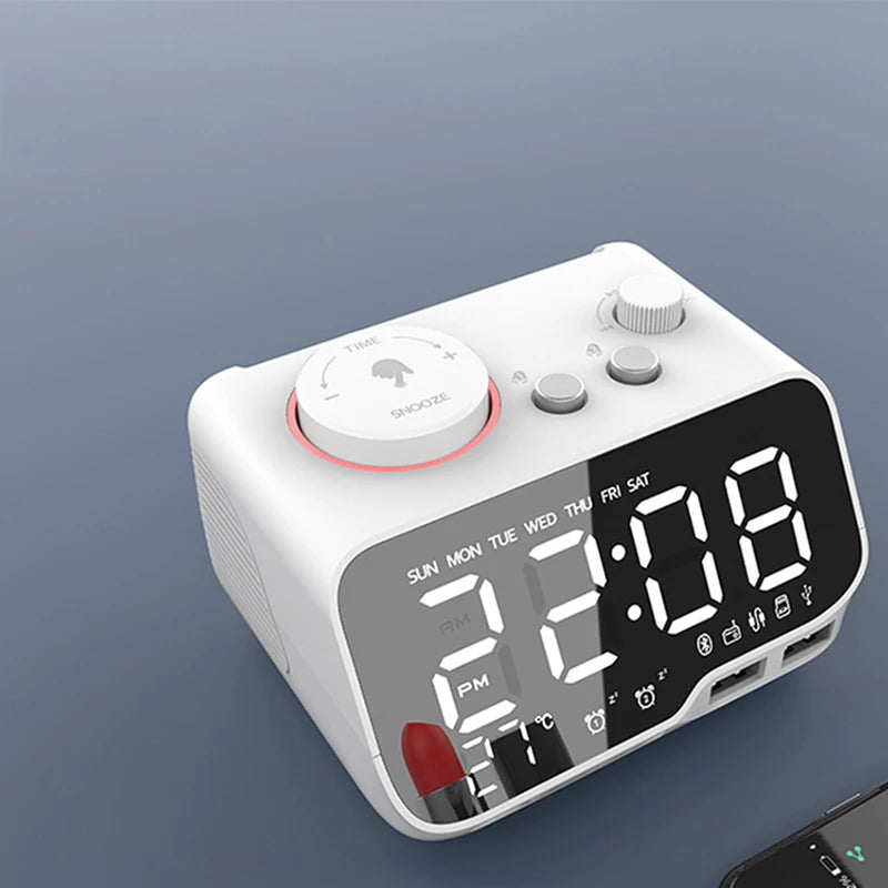 LED Alarm Clock Bluetooth Speaker with FM Radio & USB Charging