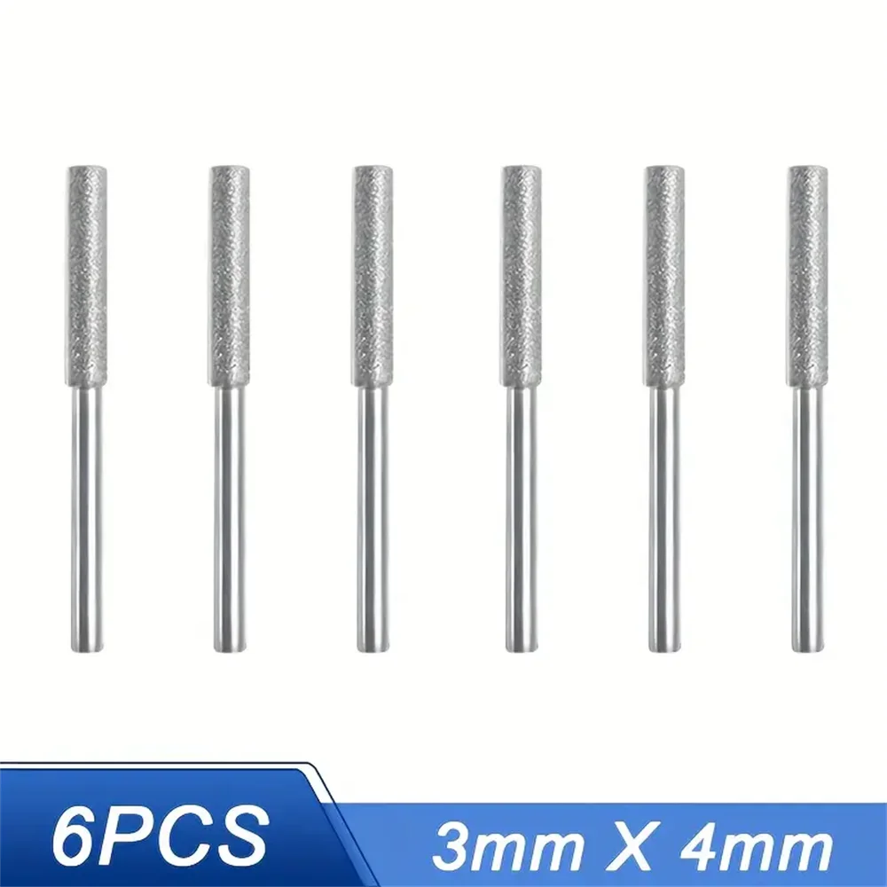 6pcs Diamond Coated Cylindrical Burr 4/4.8/5.5mm Chainsaw Sharpener Stone File Chain Sharpening Carving Grinding Tools Kits 