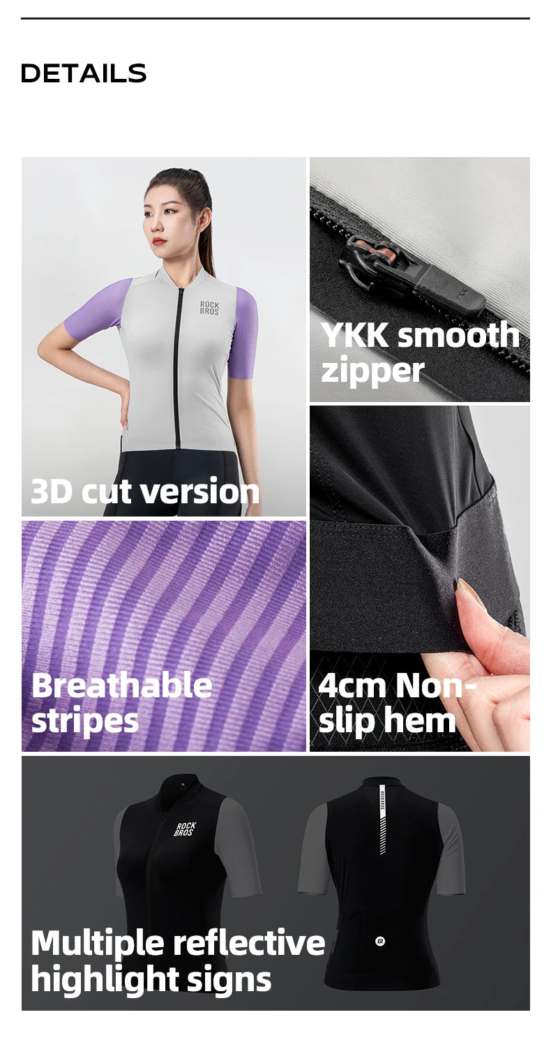 ROCKBROS letní cyklistický dres vysoce elastický měkký lehký prodyšný krátký rukáv cyklistický dres 3D střih dámské cyklistické oblečení