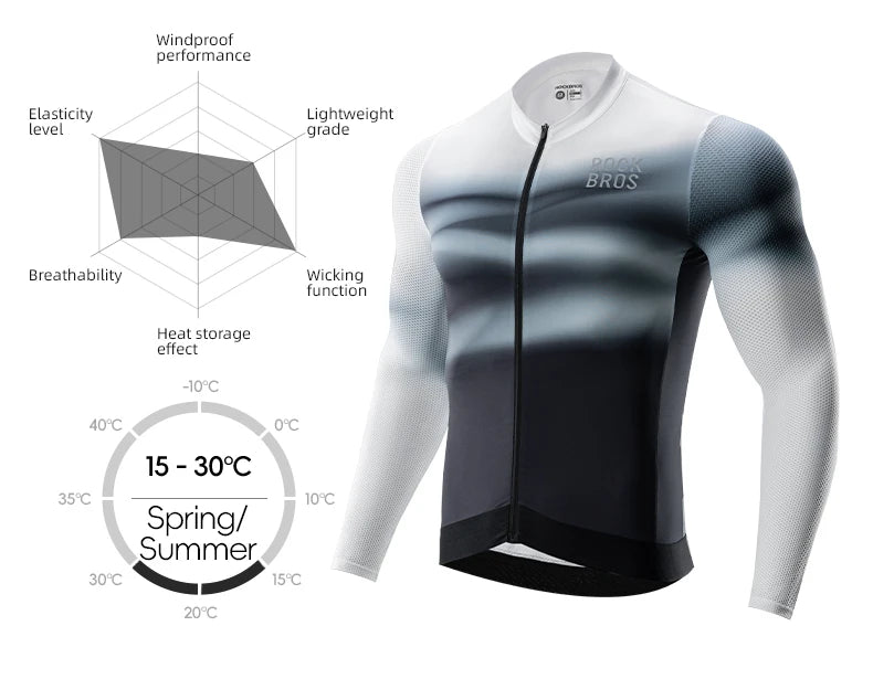 Tricou de ciclism pentru bărbați cu mânecă lungă, croială slim, cu fermoar complet