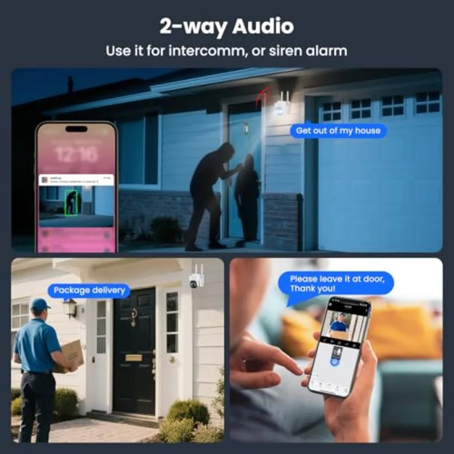 Indoor/Outdoor Security Camera System with 10X Zoom PTZ Tracking