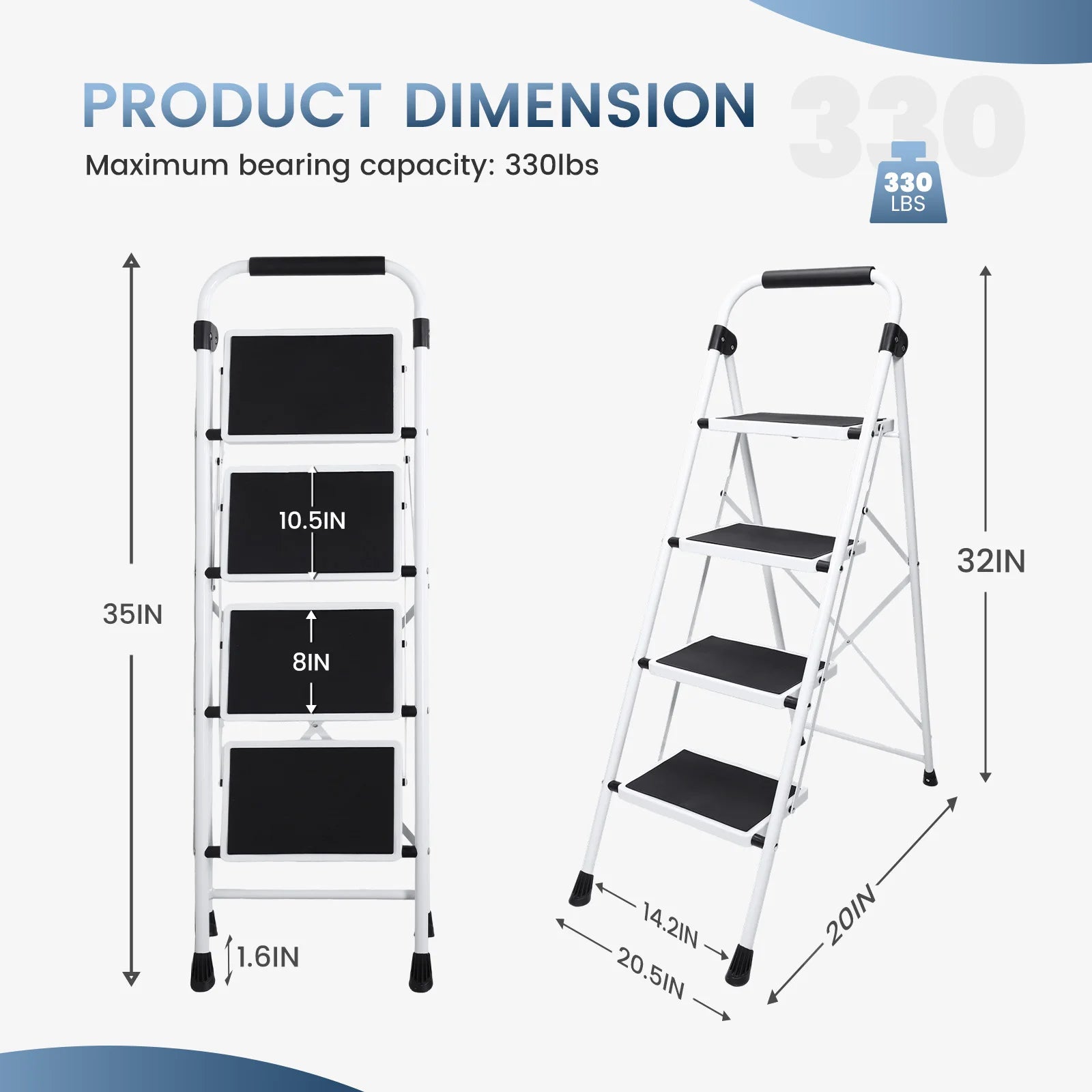 4 Step Folding Ladder with Anti-Slip Pedals 330 lbs Capacity