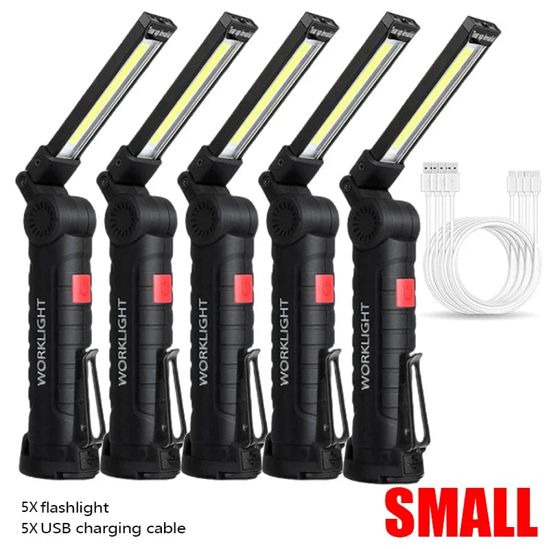 Portable COB LED Flashlight USB Rechargeable Work Light