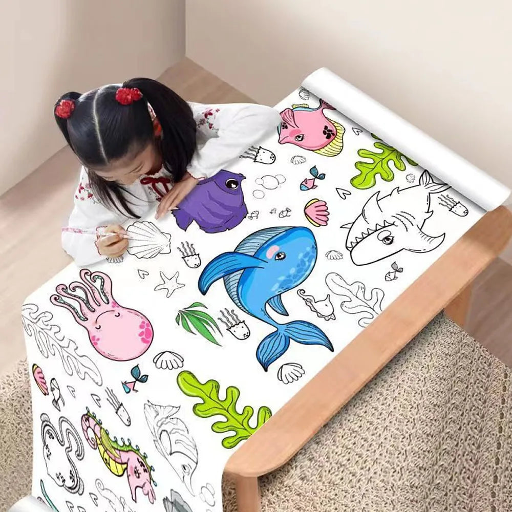 90cm Animal Canvas Children's Drawing Roll DIY Coloring Paper Roll Color Filling Graffiti Paper-cut Painting Educational School 