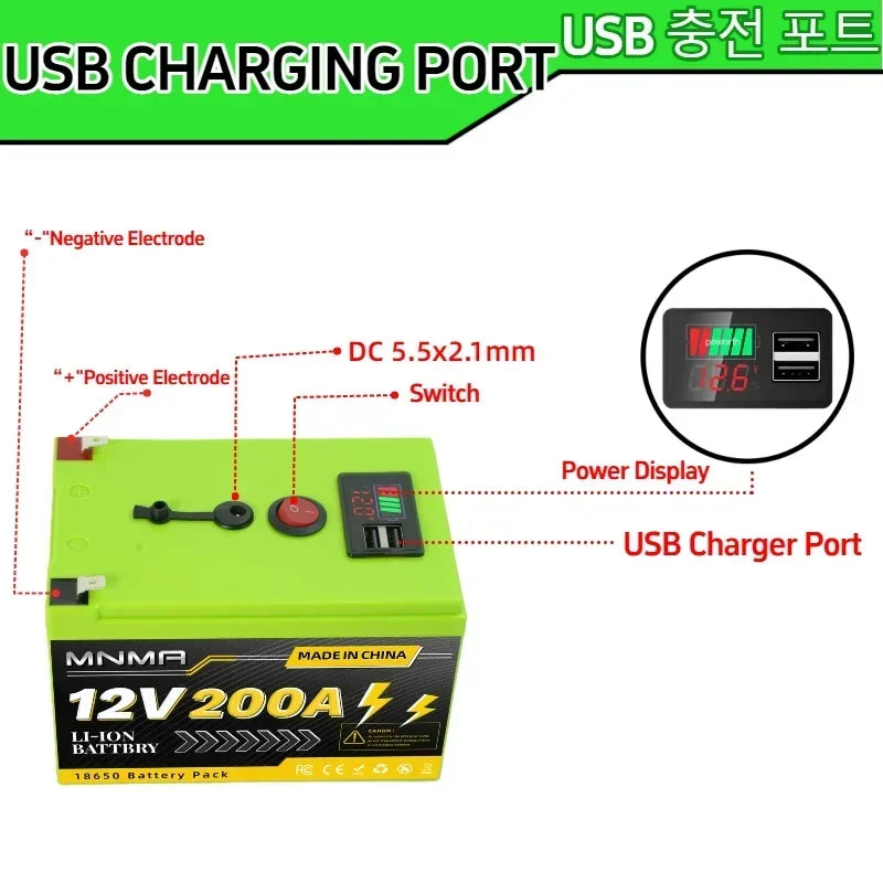 12V 200Ah LiFePO4 Solar-Batterie, Tiefzyklus Wiederaufladbare integrierte BMS Lithium 200000mAh für Power Wheels, Scooter, Fischfinder