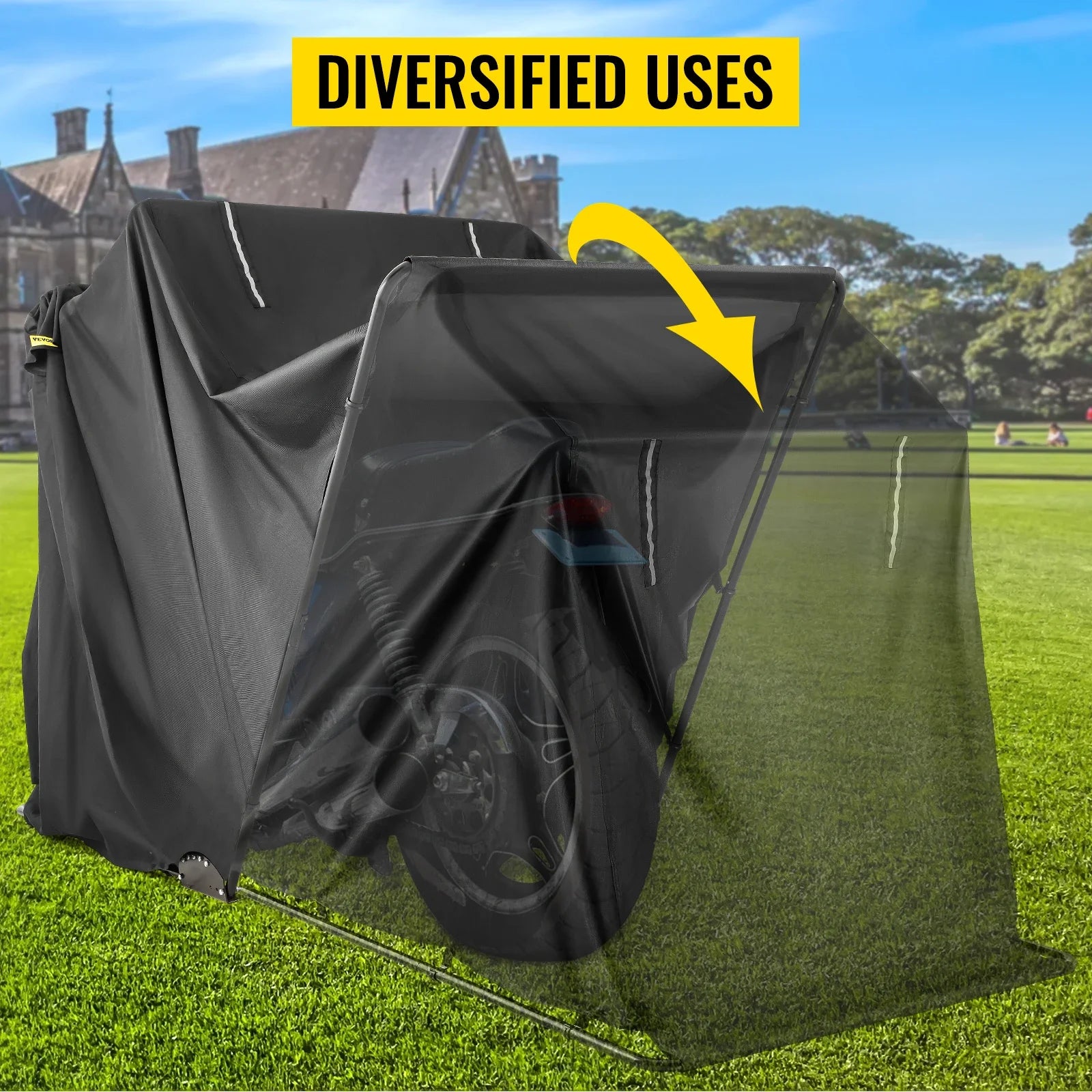 Tienda Refugio Impermeable para Motocicleta con Estructura de Acero y Cubierta de Almacenamiento de 106"