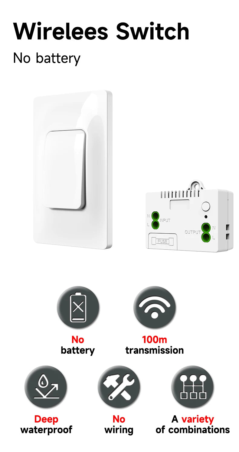 Interruttore a LED wireless cinetico 433MHz - kit opzioni