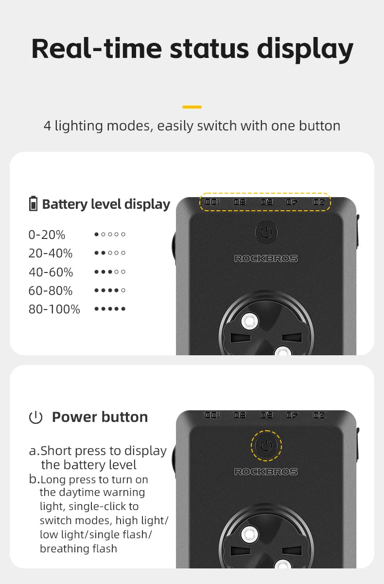 Bicyklové svetlo 5000mAh s digitálnym displejom a IPX6 nepremokavé