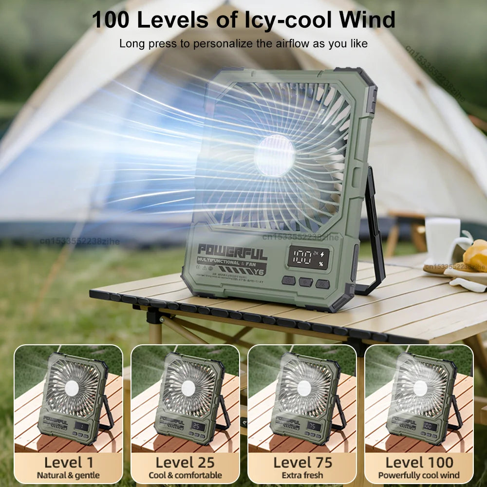 Camping Fan 20000mAh USB Rechargeable Wireless Tent Ceiling Fan Portable Hanging Camping Fan with Night Light and Remote Control