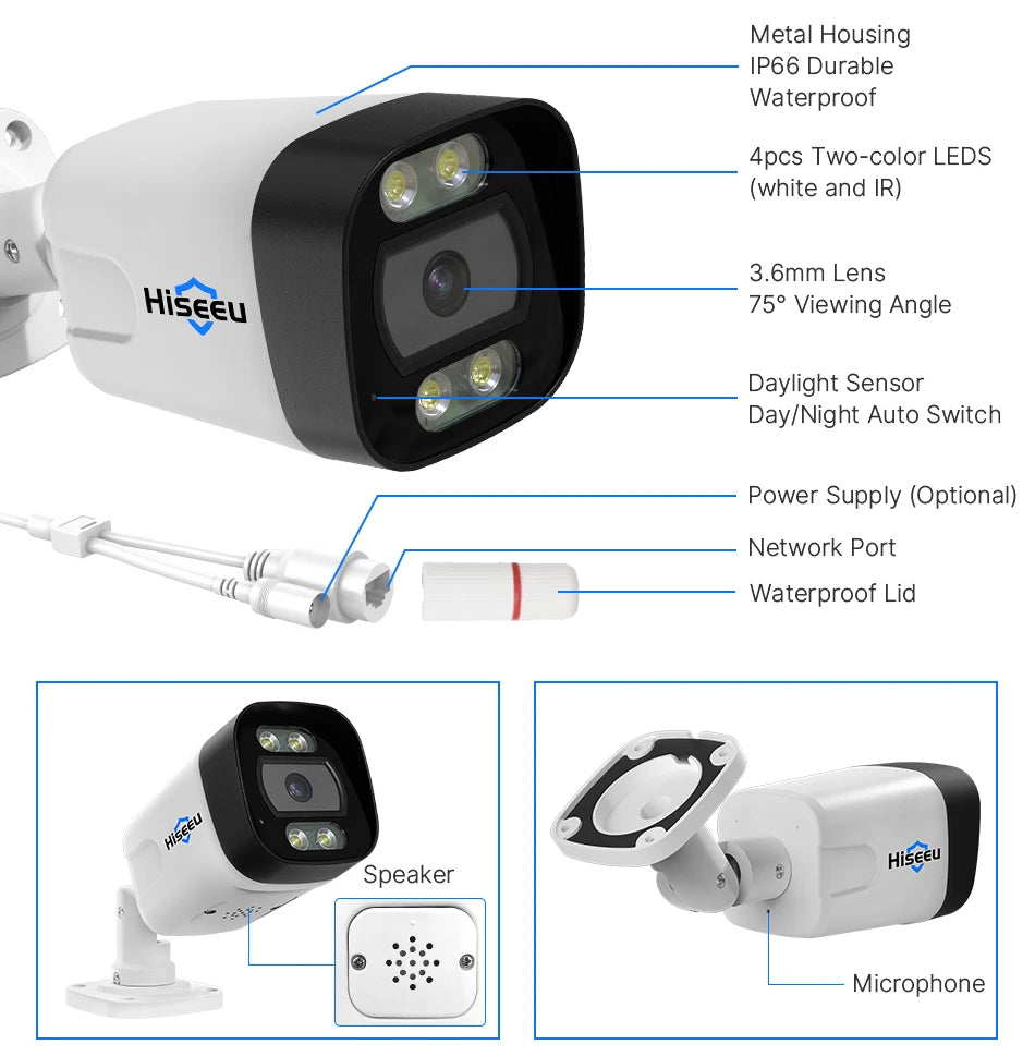 4K 8MP PoE IP Bullet Security Camera with Two-Way Audio