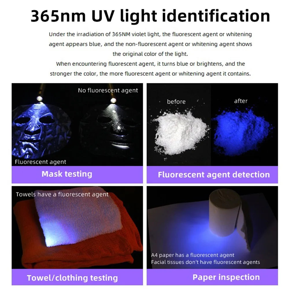4-v-1 detektor nefritu, svetlo UV 365 nm, nabíjateľná baterka