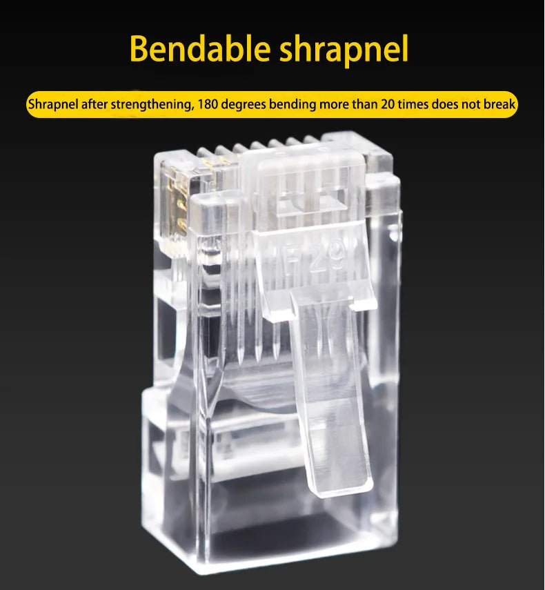 100pcs/lot RJ45 CAT6 CAT5e Pass Through Connectors Crystal End Gold-Plated 8P8C Crimp UTP Standard Ethernet Network Modular Plug