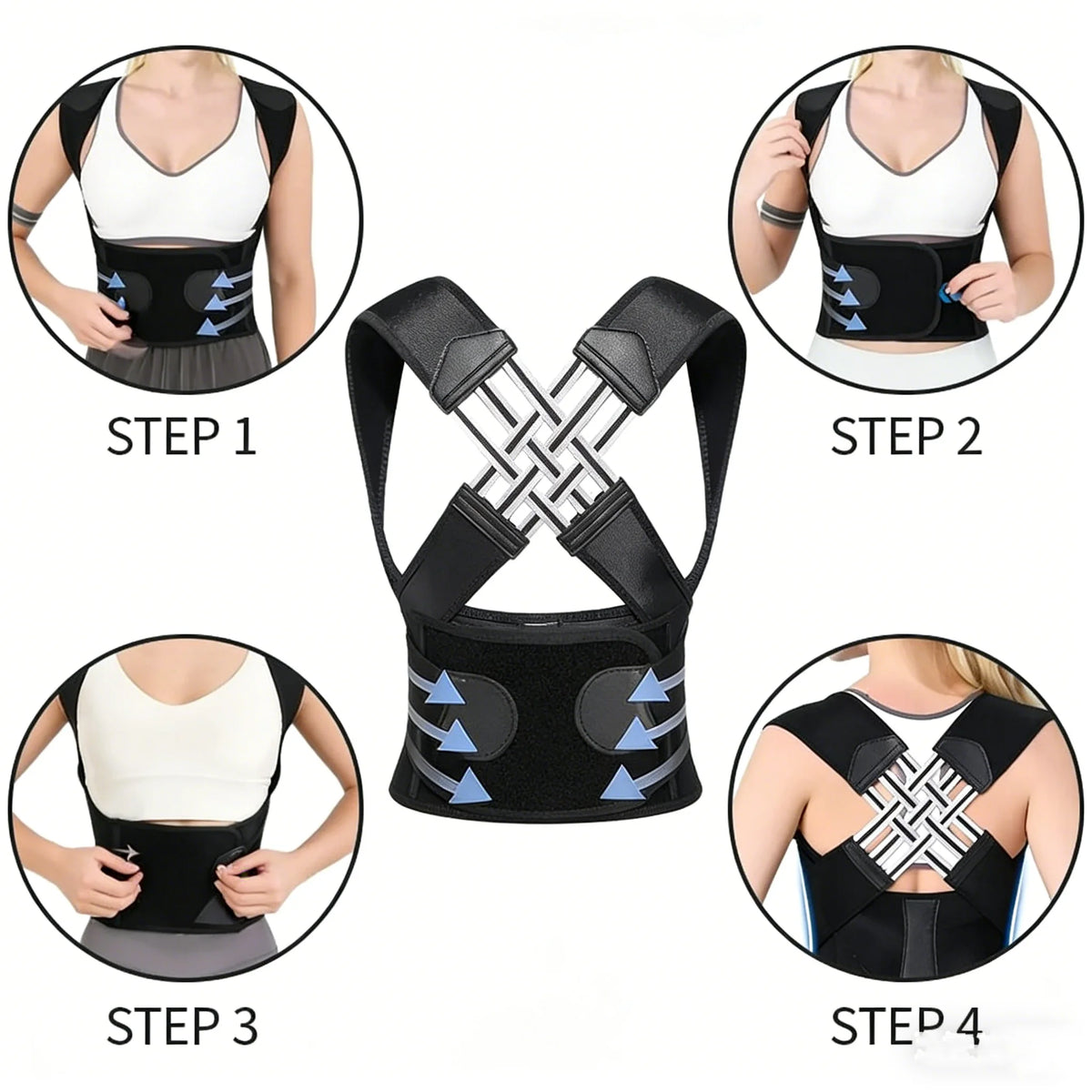 Black Posture Support Brace with Crossed Shoulder Straps