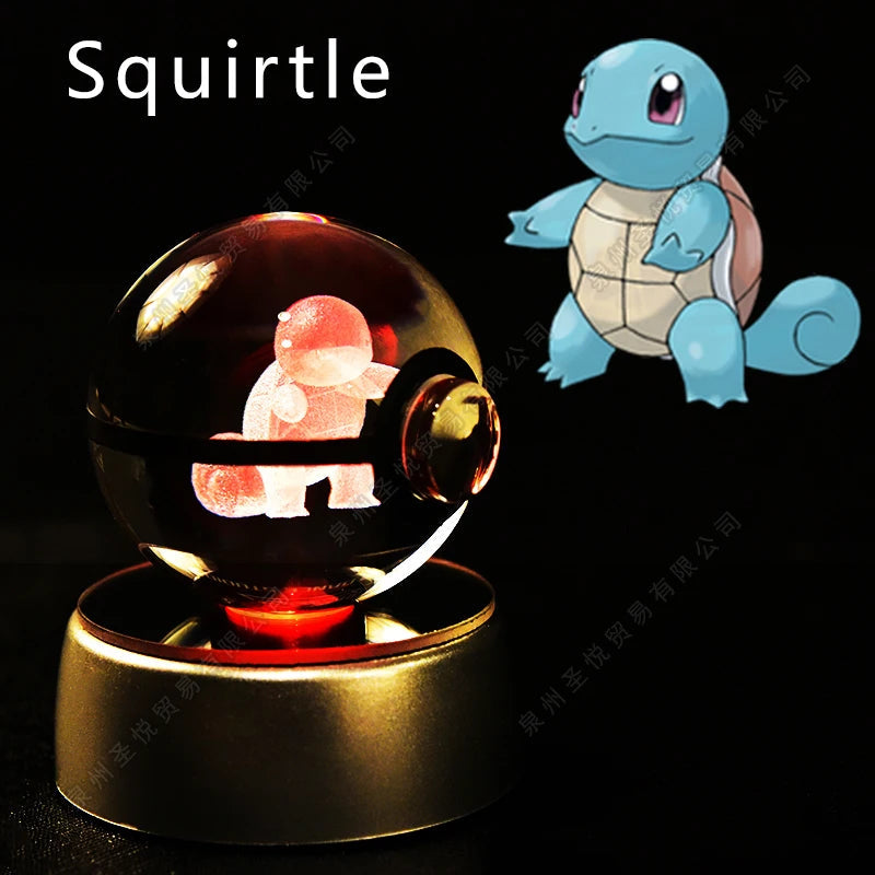 Pokemon Crystal Ball 3D Pikachu Gengar Mewtwo Night Light Lamp Pokeball 3D Glass Pokemon Crystal Ball Statue Kids Birthday Gift 
