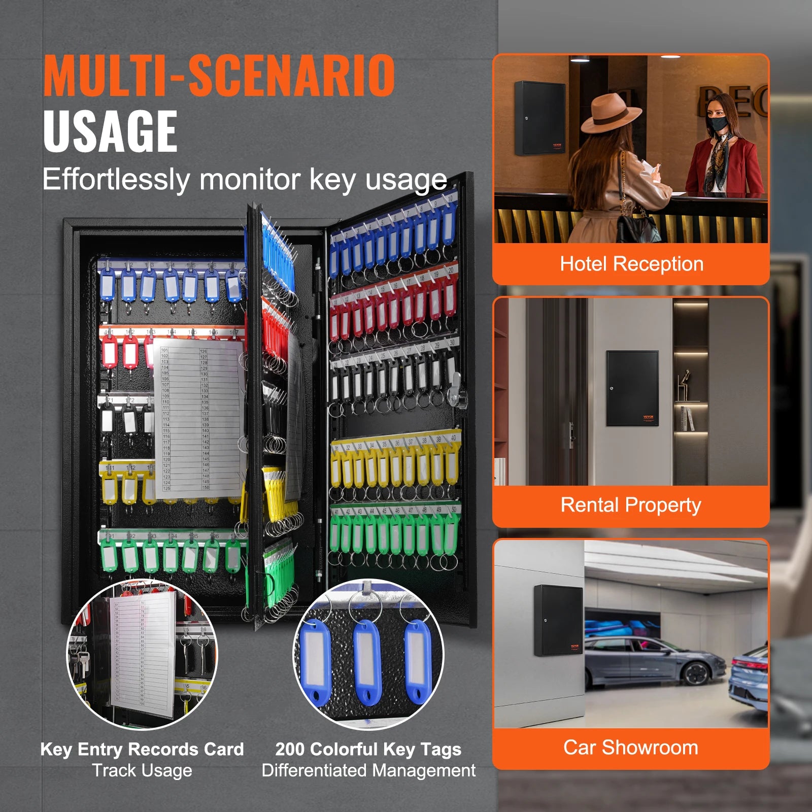 Key Cabinet Lock Box with Adjustable Racks