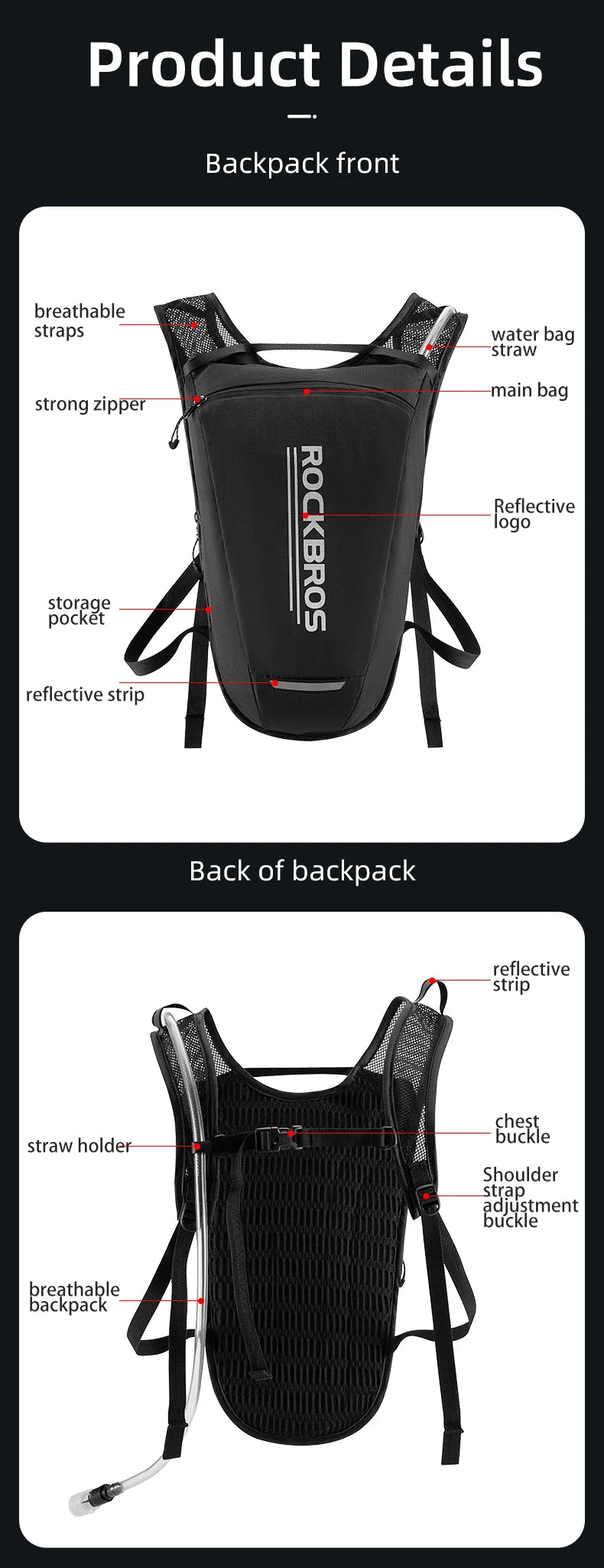 2L Hydration Backpack Running Vest with Water Bladder