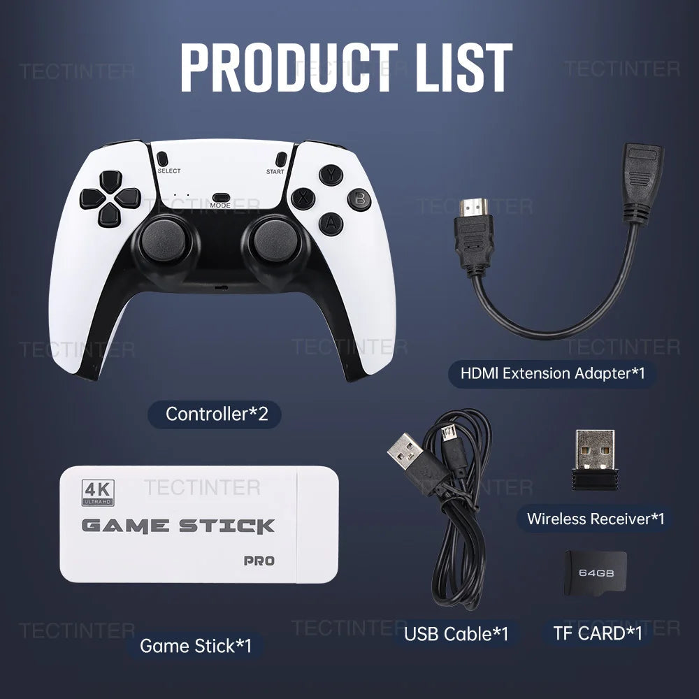 M15 4K Game Stick TV Video Game Console 64G Built-in 20000 Games Retro Handheld Game Player With Wireless Gamepad Controller 