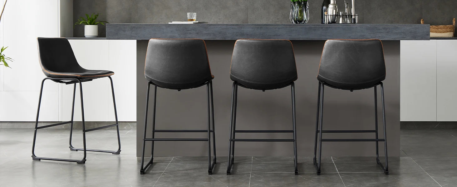 Counter Height PU Leather Bar Stools Set of 2 with Backrest