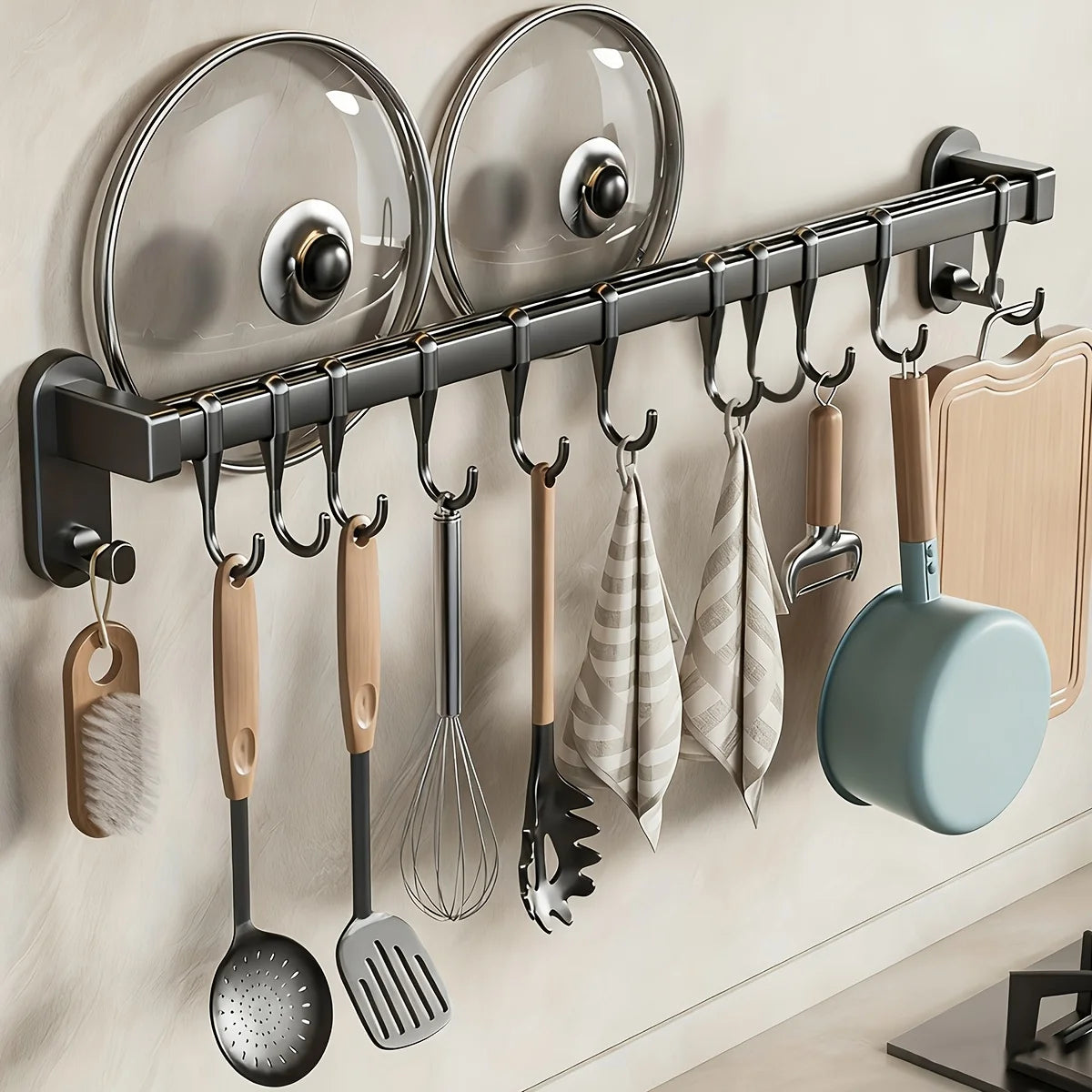 Wall-Mounted Plastic Kitchen Storage Rack, Adhesive or Screws