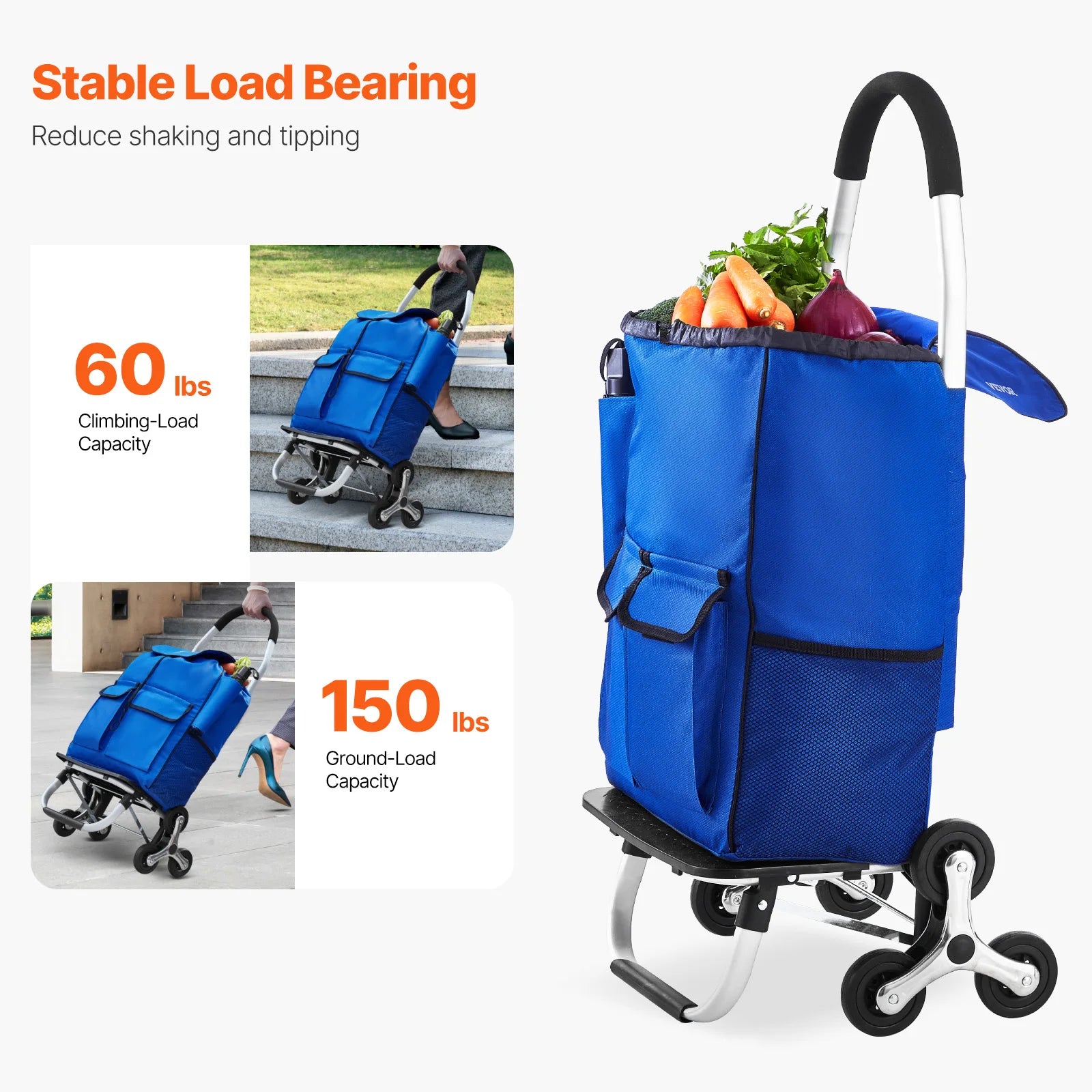 Carrello della spesa da 36L con ruote e telaio pieghevole per salire le scale