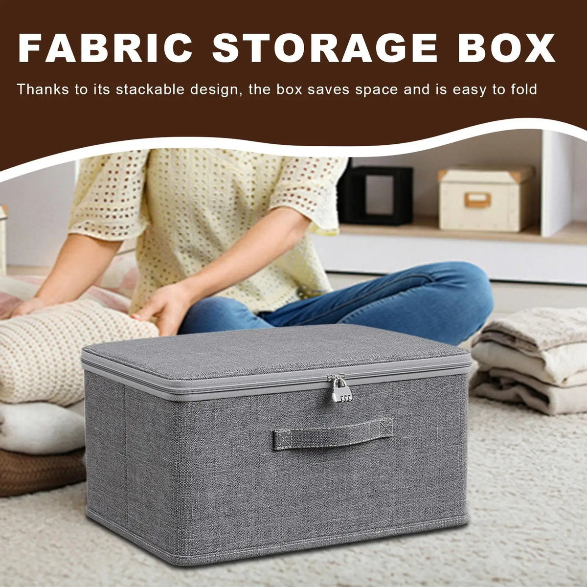 Foldable Fabric Storage Box with Zipped Lid