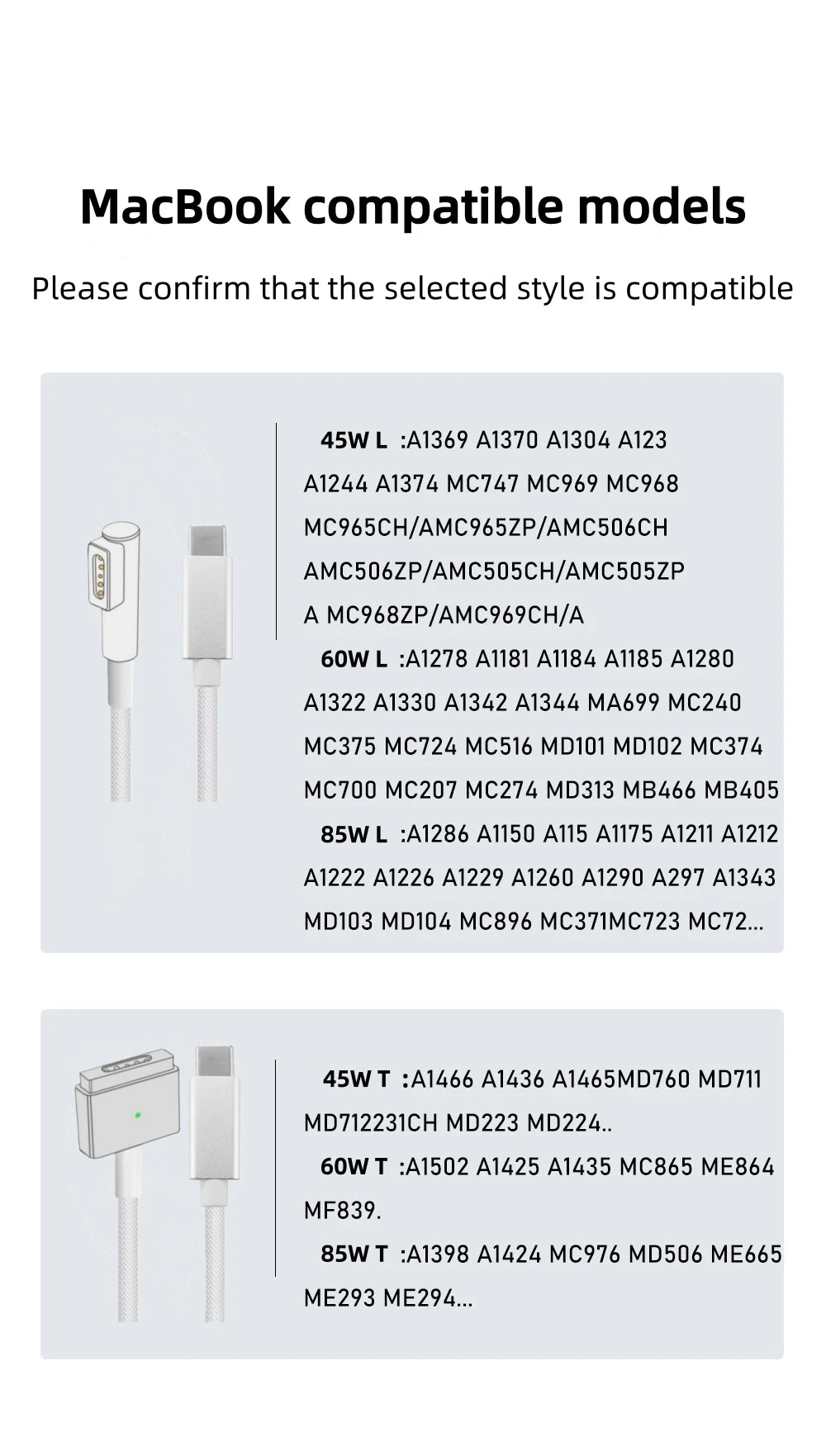 USB-C til MagSafe-kabel til MacBook Air/Pro 45W 60W 85W