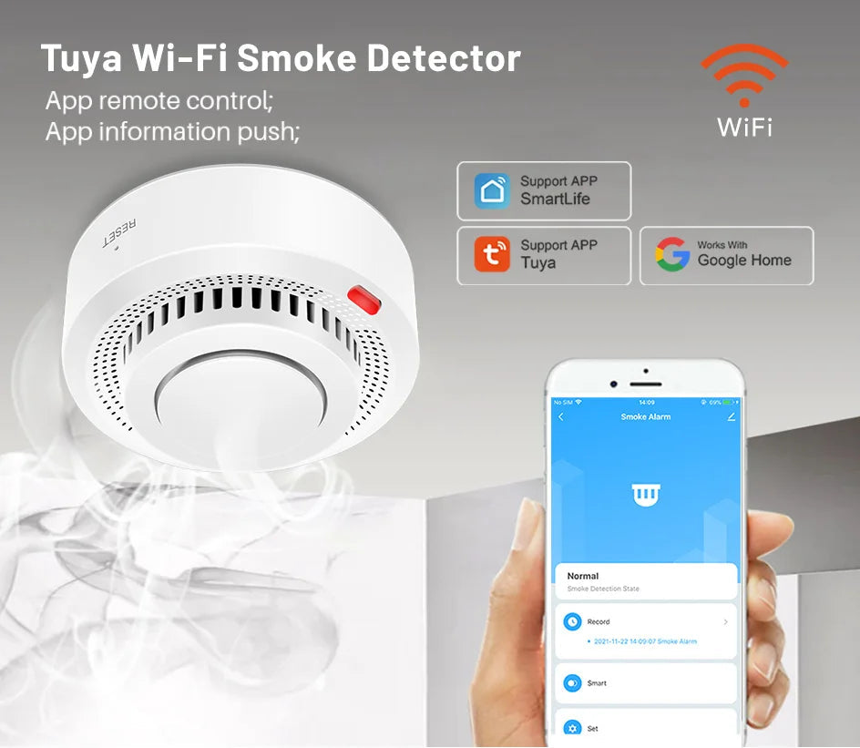 Tuya Smart WiFi Smoke Sensor Fire Protection Smoke Detector 85dB Sound Security System Firefighters  Smartlife APP Control 