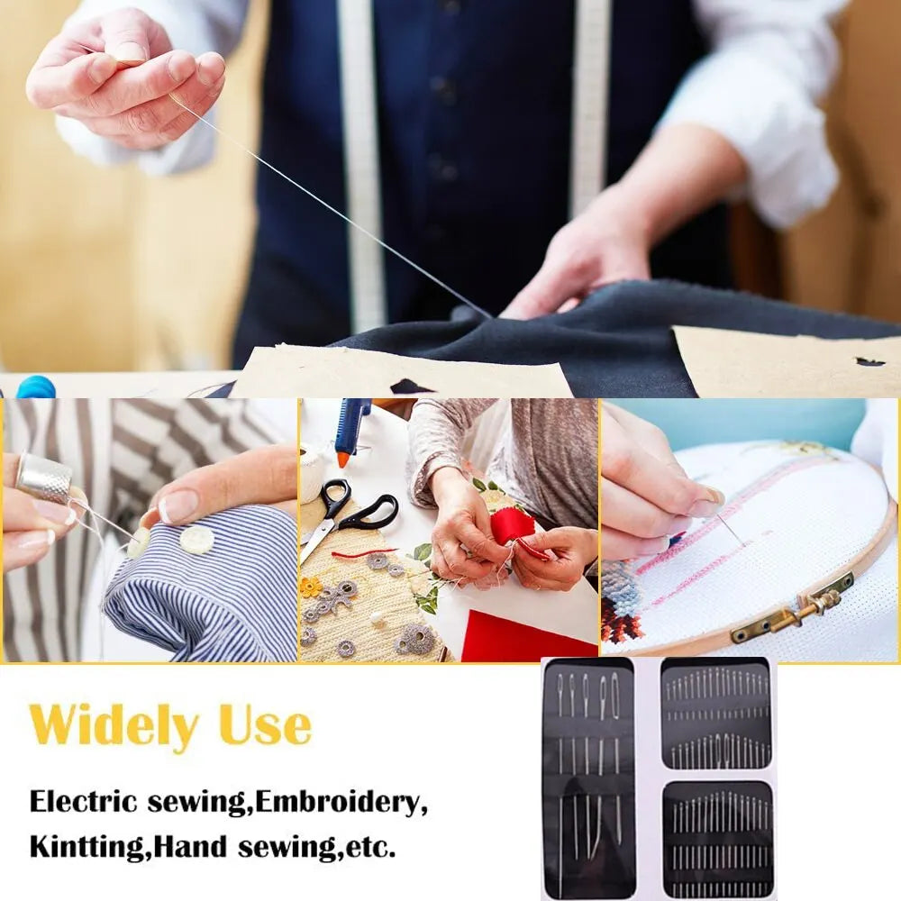 55 Pieces Stainless Steel Big Eye Hand Sewing Needles Set with Different Sizes for Sewing Needlework Embroidery Needles 