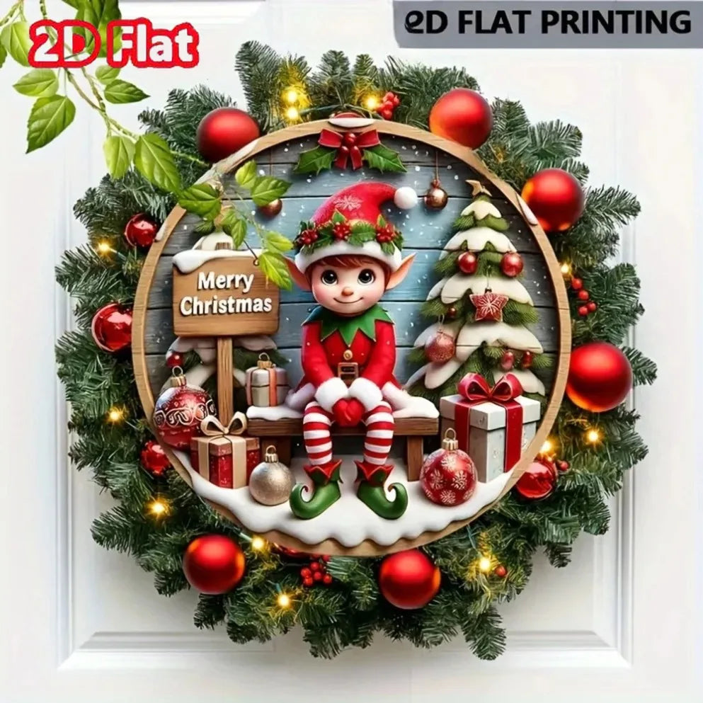 Merry Christmas Winter Snowman Metal Sign - Round Hanging Decoration for Front Door and Home Wall 