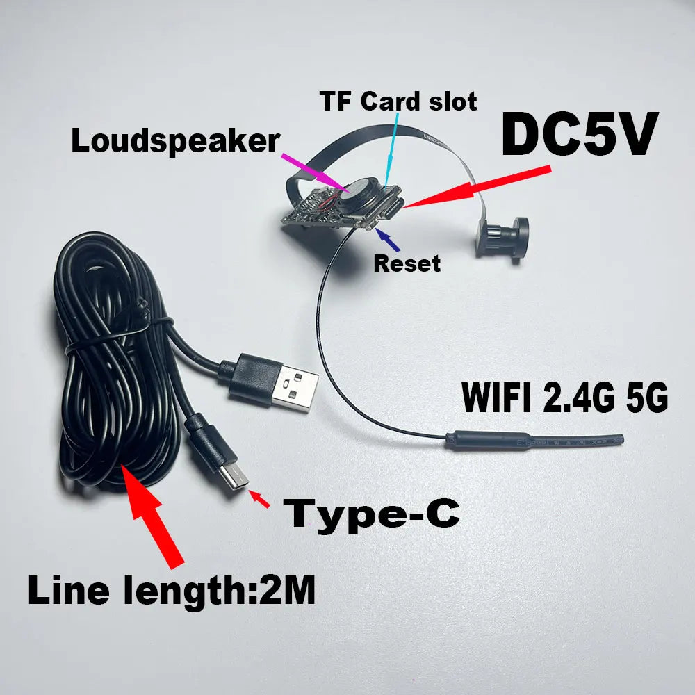 Caméra PCB Tuya Mini wifi Grand angle 2,1 mm 3MP intérieur Onvif audio intégré, emplacement carte TF, IPC, sécurité intelligente TUYA APP Cam