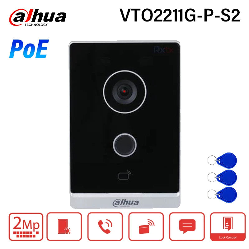 Dahua VTO2211G-P-S2 PoE Video Intercom HD IR Night Vision Two Way Talk Doorbell IP Camera Controls 2 locks IC Card APP Unlock 
