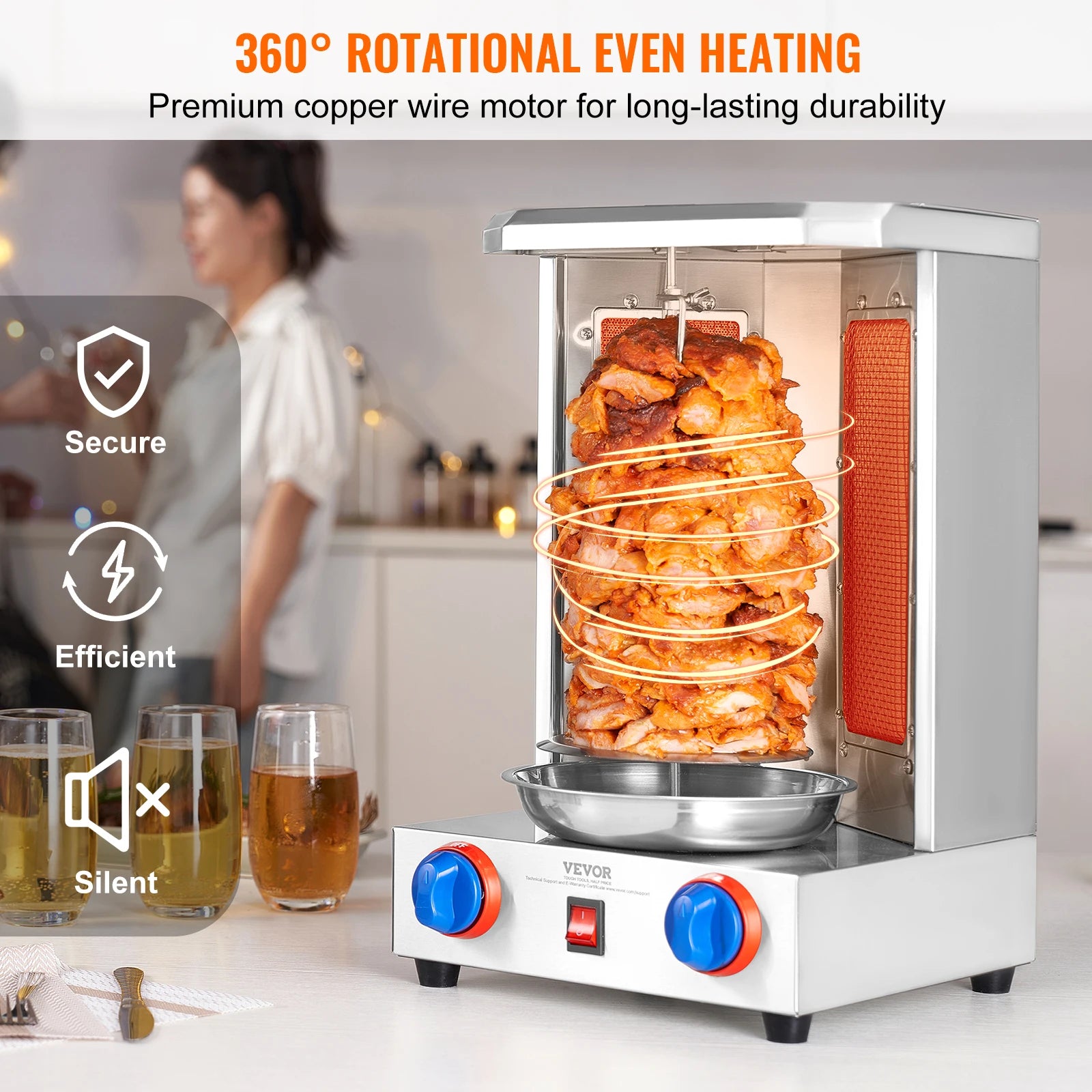 Gril à Shawarma Vertical 13 lb avec Rôtissoire et Contrôle de Température