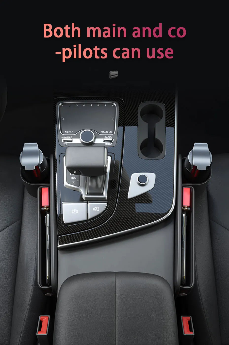 SEAMETAL Car Seat Gap Organizer with Cup Holder Wear-Resistant PU Leather Center Console Storage Bag Universal Seat Gap Filler
