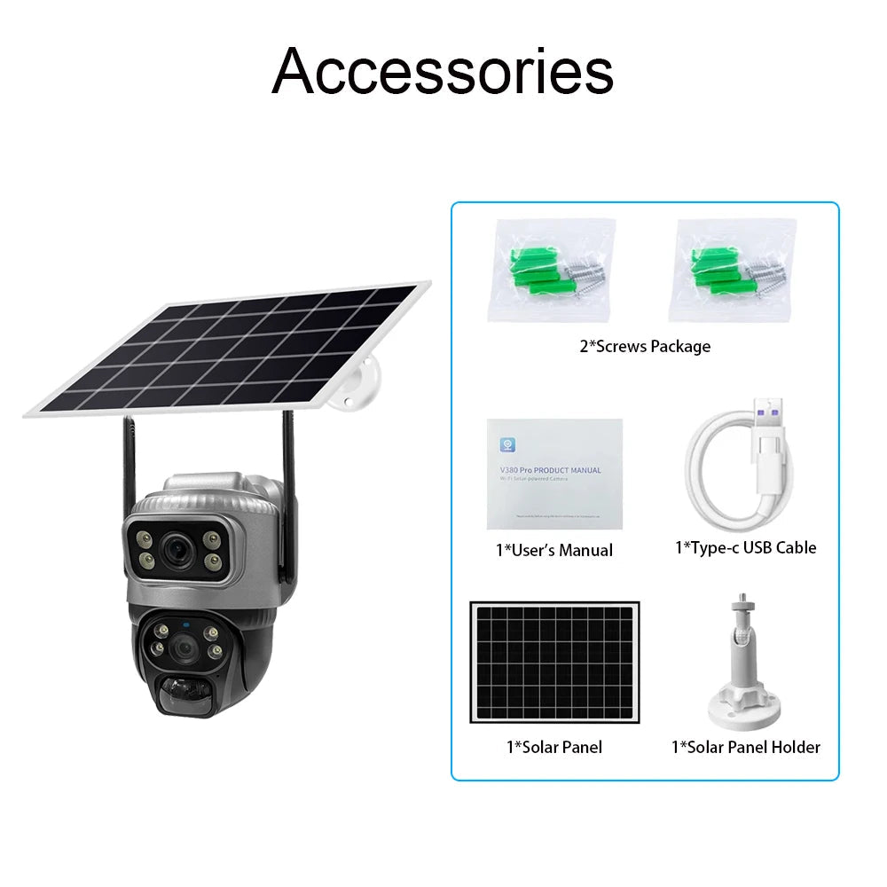 8MP 4K Solar Camera 4G Wifi Outdoor Dual Lens PIR Human Detection Night Vision Waterproof Security Solar Battery CCTV Monitor 