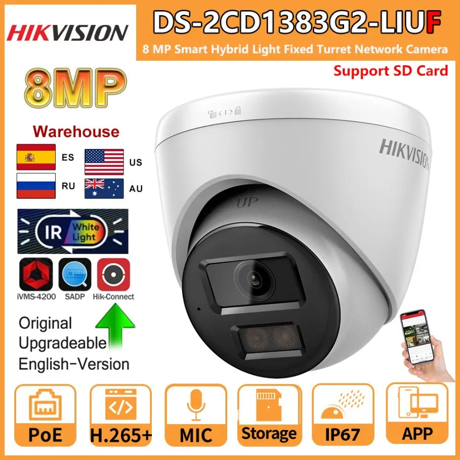 8MP Smart Hybrid Light Fixed Turret Network Camera with Mic, SD Slot, IP67
