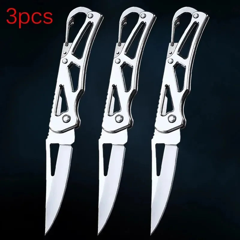 Folding Fruit Knife Stainless Steel Pocket Knife with Keychain Fruit Slicing Knives with Non-slip Handle Household Small Knife 