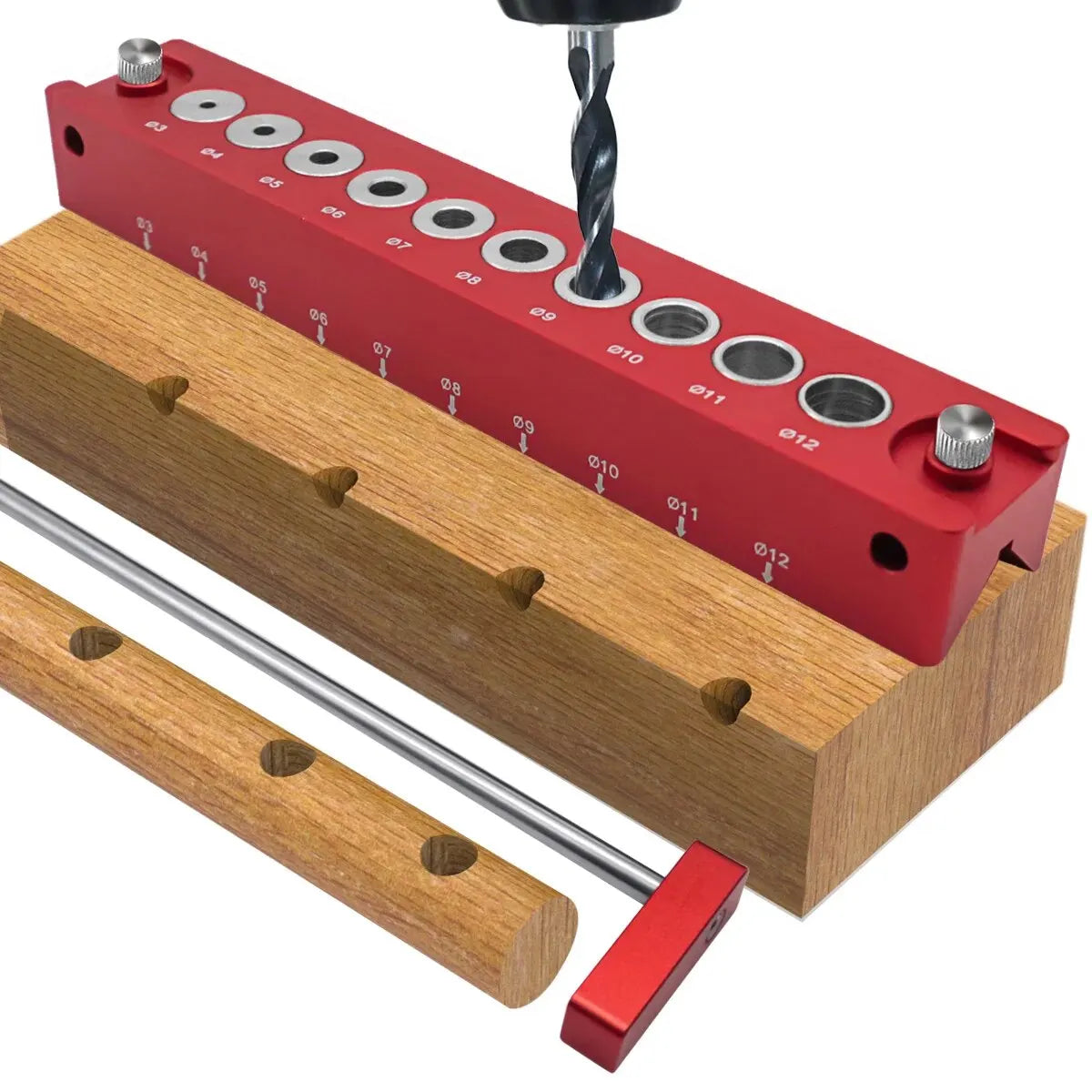 Aluminium Self-Centring Dowel Drilling Jig – 3–12 mm