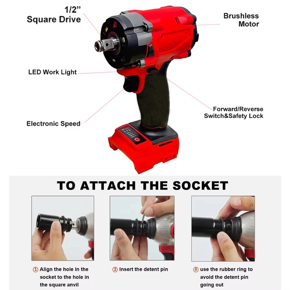 500N.m Brushless Cordless Impact Wrench 1/2" 18V Power Tool